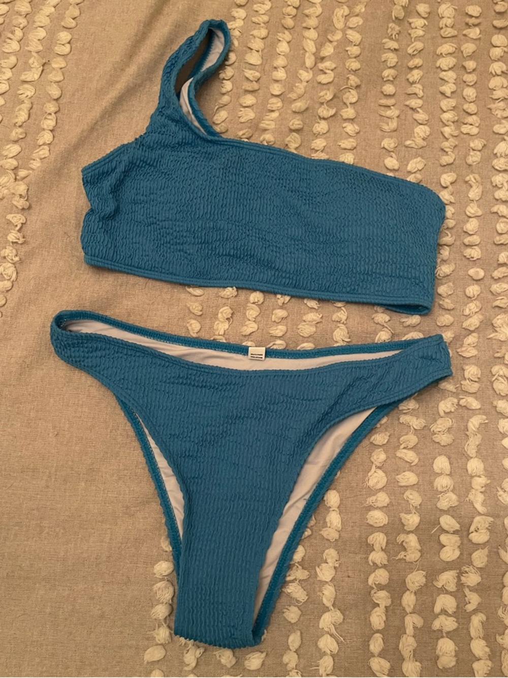 Textured One-Shoulder Bikini Set in Teal